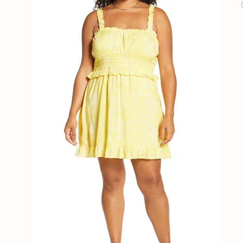 BP Sleeveless Ruffle Women's Minidress in Yellow Size 2X